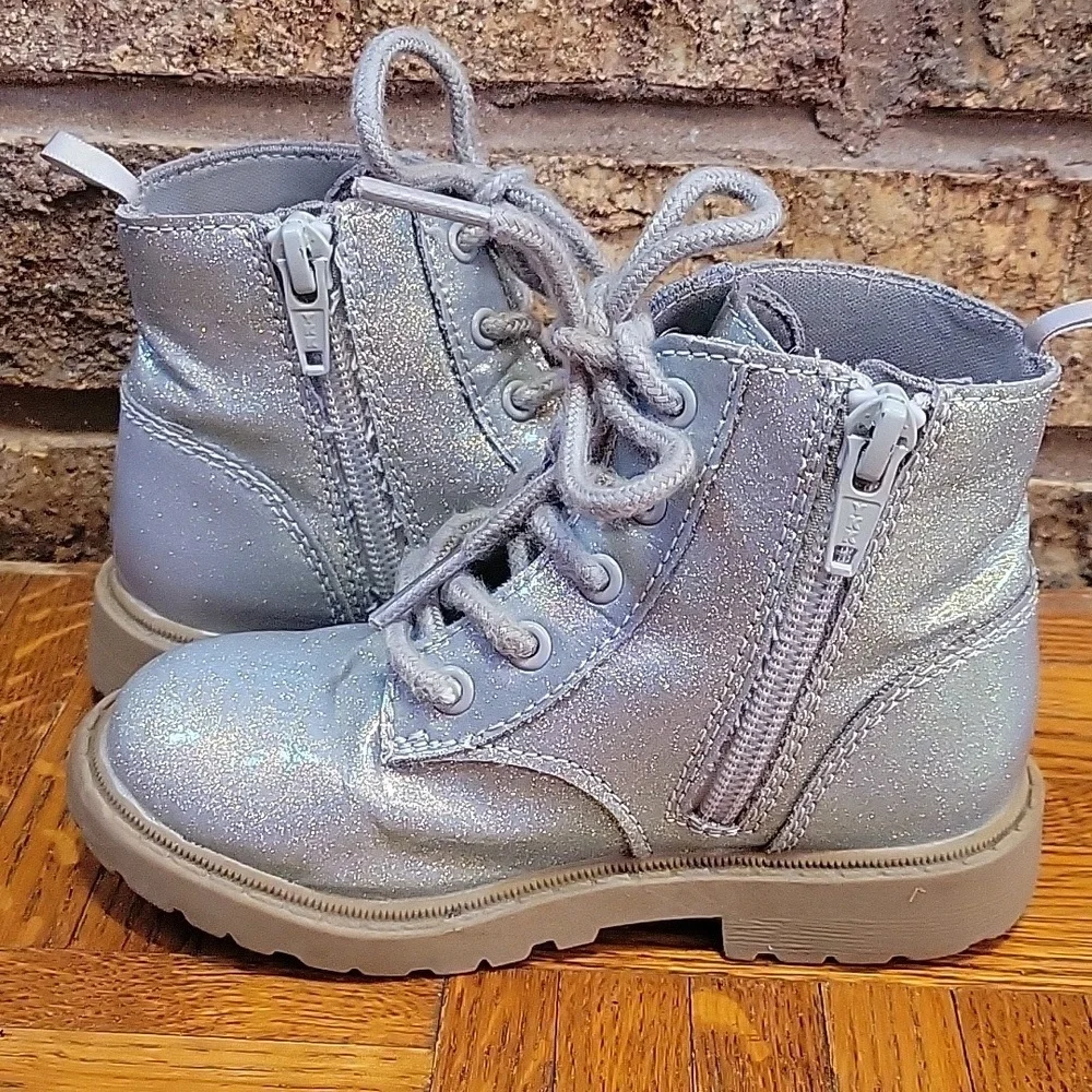Old Navy Combat Boots Glitter Silver Toddler Size 8